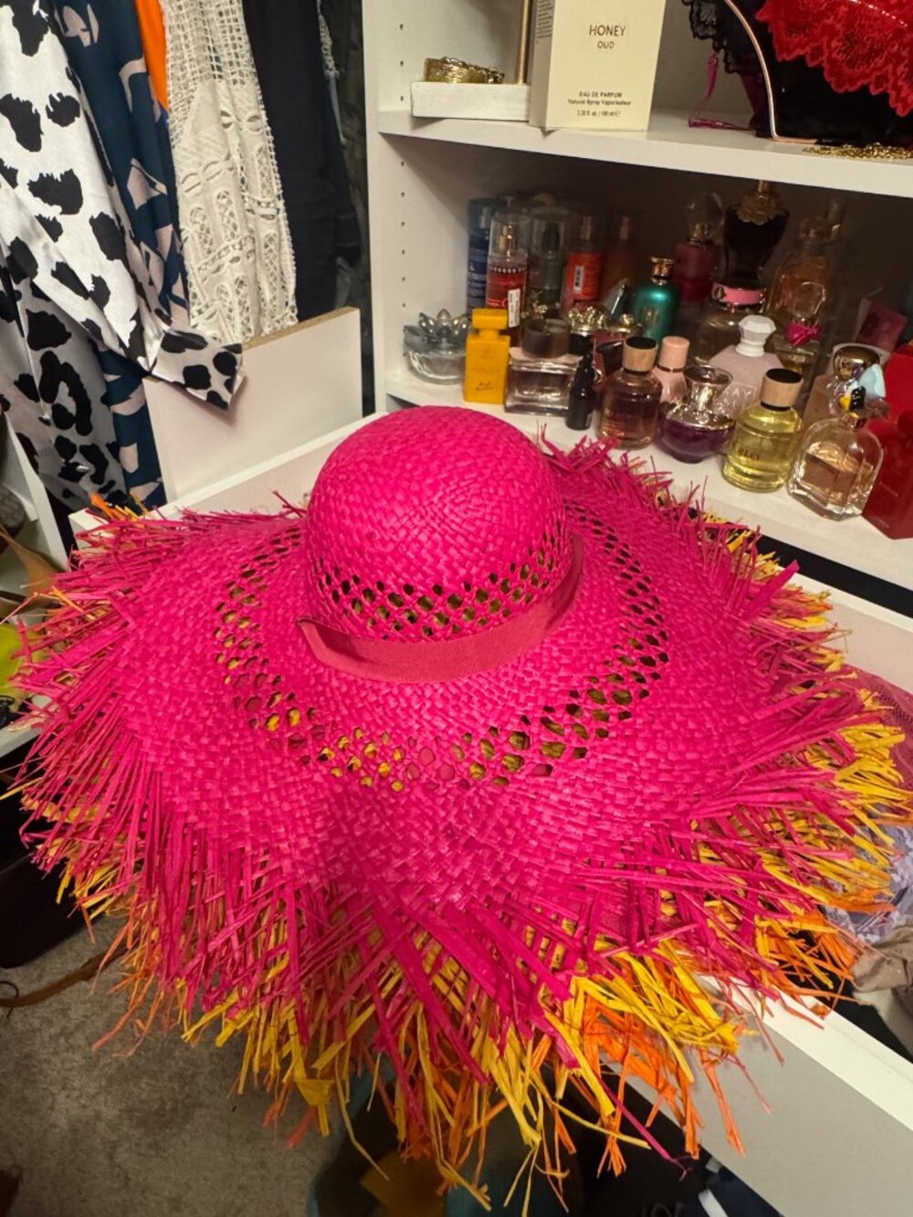 Fashion Handmade Wide Brim Ladies Hollow Raffia Women Summer Pink